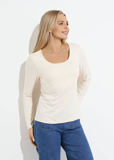 T-shirt col danseuse manches longues Ecru