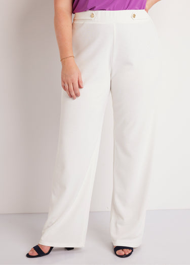 Pantalon large uni taille semi élastiquée Blanc