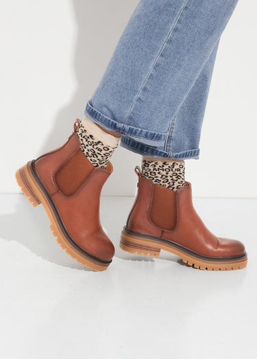 Boots Chelsea cuir avec semelle épaisse Camel