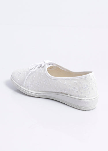 Derbies lacées compensées textile brodé Blanc