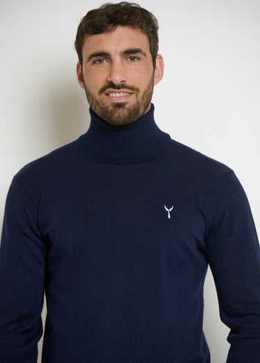 Pull col roulé chiné fine jauge Bleu Marine