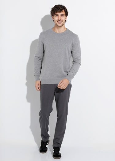 Pull fin coton, col rond manches longues Gris Clair