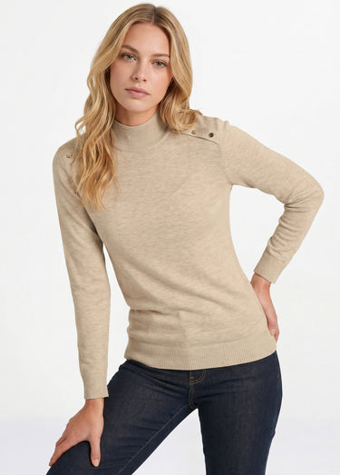 Pull fin col montant jersey uni avec laine mérinos Ficelle