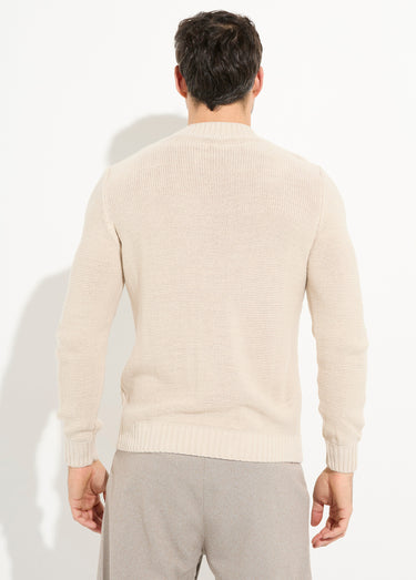 Pull irlandais chaud avec laine col rond Ecru