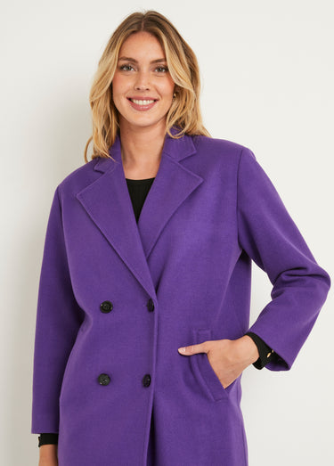 Manteau double boutonnage col tailleur Violet