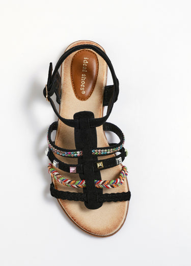 Sandales ethniques multibrides en suédine Noir