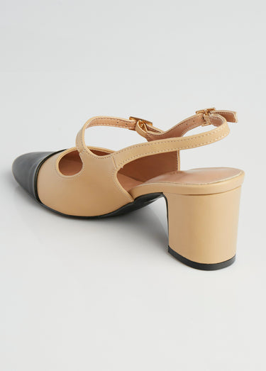 Escarpins style babies, bout rapporté Beige/Noir