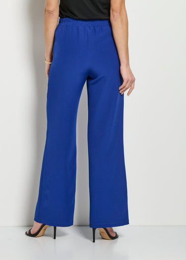 Pantalon large uni taille semi-élastiquée Bleu