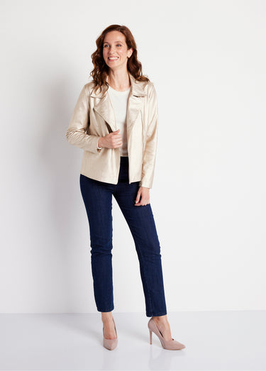 Blouson zippé tissu enduit brillant Beige Irise