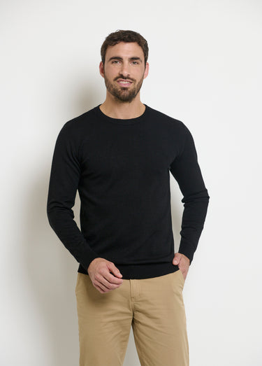 Pull col rond homme maille fine jauge Noir