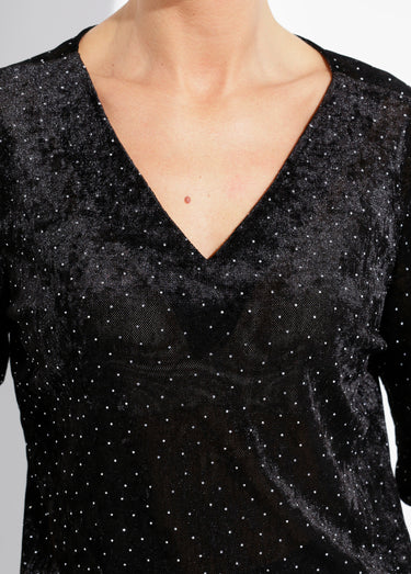 Tunique chic col V, velours avec strass Noir