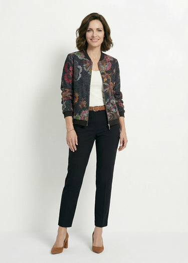 Blouson esprit bomber tissu bouclette imprimé Noir/Rose
