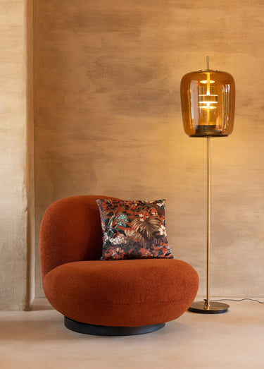 Coussin carré en velours imprimé jungle Terracotta