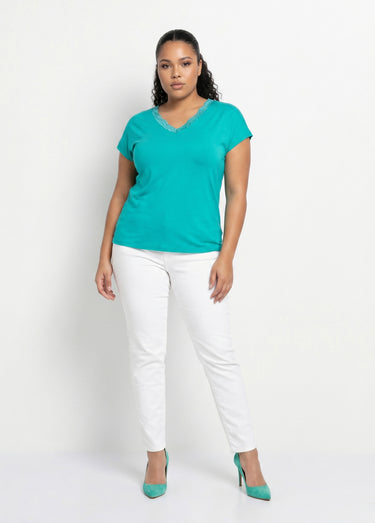 T-shirt court extensible dentelle Menthe