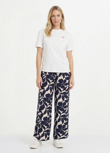 T-shirt col rond, motif cœur tissu évidé Blanc