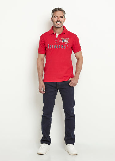 Polo détail revers col et motif placé Rouge