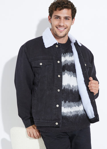 Blouson en jean intérieur fausse fourrure Noir