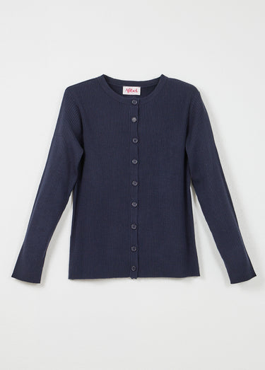 Cardigan boutonné maille côtelée unie Marine