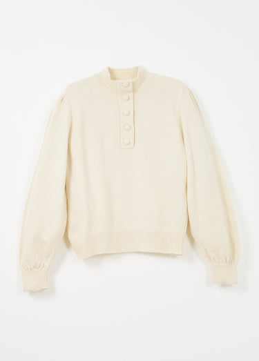 Pull chaud col montant boutonné Ecru