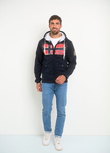 Sweat à capuche zippé poche kangourou Marine / Blanc