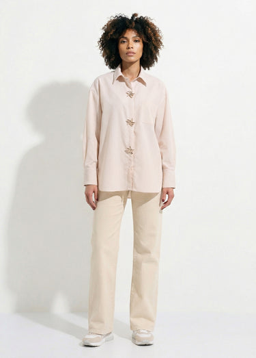 Chemisier rayé + 3 broches métal étoile Raye Beige