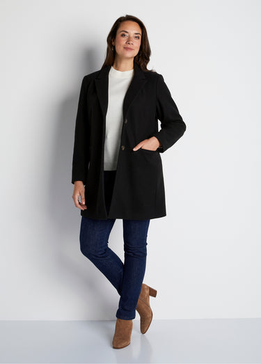 Manteau col tailleur aspect lainage Noir