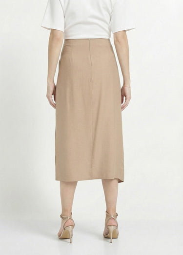 Jupe portefeuille détail métal bijou Beige