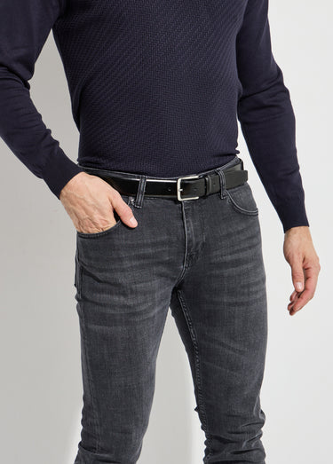 Ceinture cuir bords francs, boucle métal Noir