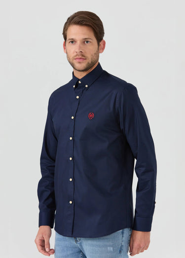 Chemise unie manches longues col boutonné Marine
