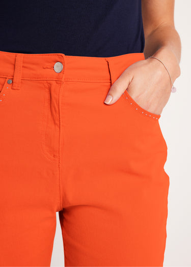 Pantalon droit coton stretch 5 poches Orange