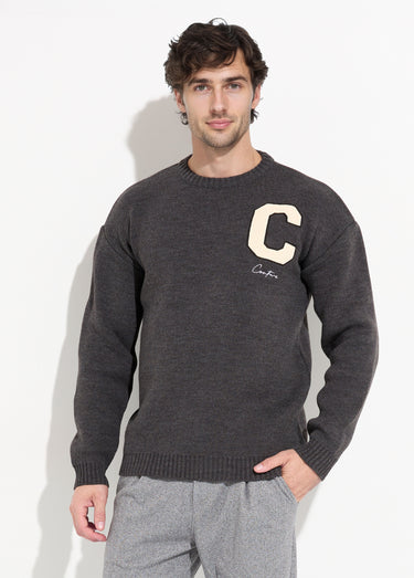 Pull épais en maille avec patch poitrine Gris