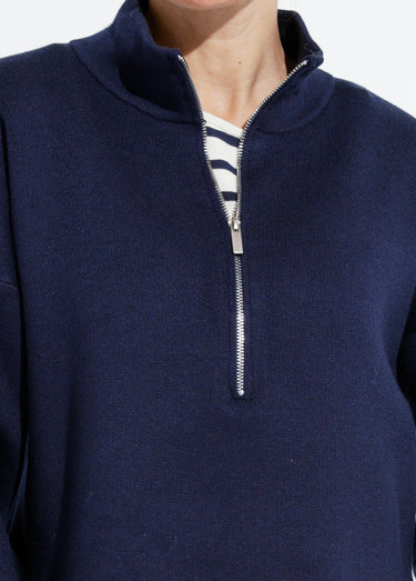 Pull court avec col montant zippé Marine
