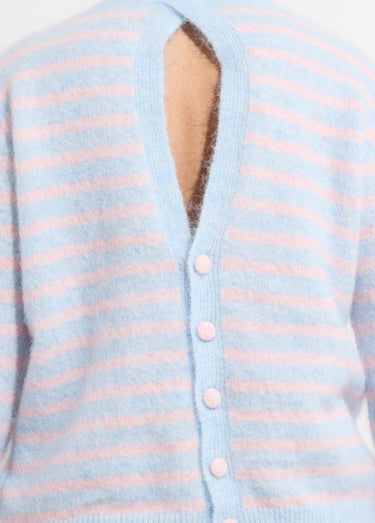 Pull rayé avec laine, dos boutonné Bleu/Rose