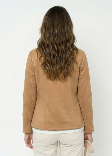 Blouson zippé tissu suédé velouté Camel