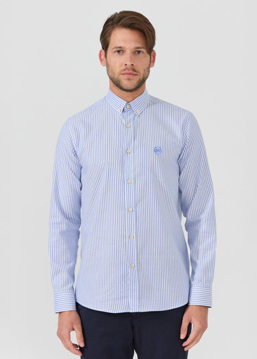 Chemise rayée popeline, col américain Bleu