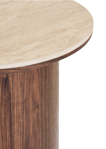 Table d'appoint dessus travertin DELPHI Beige / Marron foncé