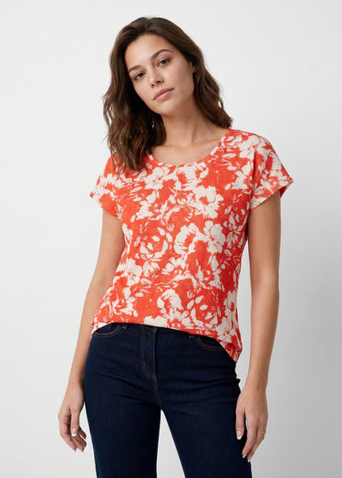 T-shirt manches courtes uni ou imprimé fleurs Rouge/Beige