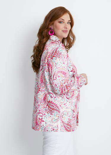 Chemisier long droit boutonné en satin Imp Rose