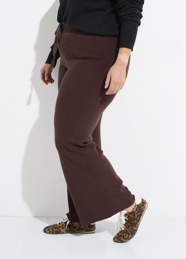 Pantalon large confort, jeu de mailles Chocolat