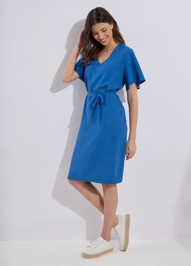 Robe courte droite tissu fluide uni Bleu