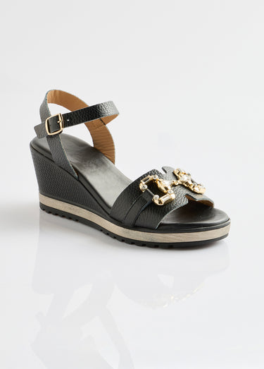 Sandales compensées cuir largeur confort chic Noir