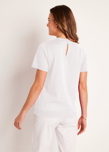 Pull fin manches courtes ajouré Ecru