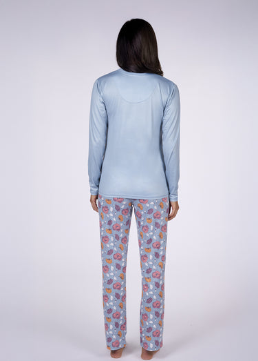 Pyjama long 2 pièces thème coquelicots Imprime/Bleu