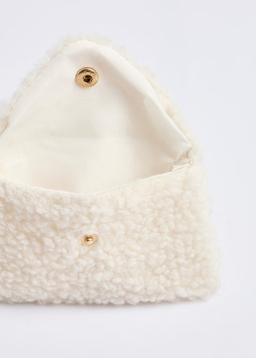 Pochette porte monnaie, fourrure sherpa Ecru