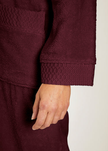 Peignoir éponge pur coton forme kimono Prune