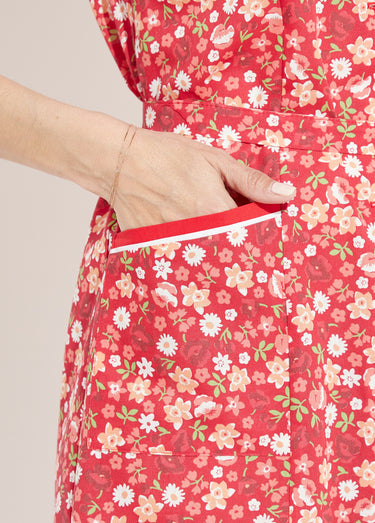Tablier sans manches boutonné imprimé fleuri Rouge