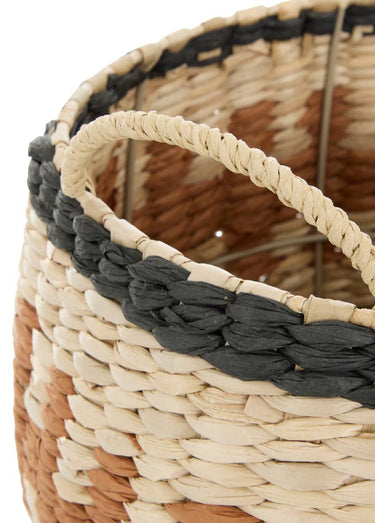 Set de 3 paniers tressés style ethnique Camel/Noir/Naturel