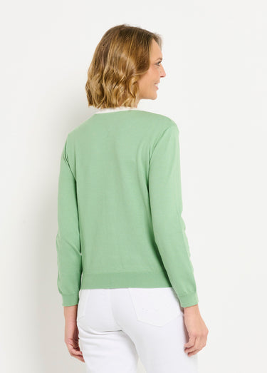 Gilet cardigan doux col rond boutonné Vert d'eau