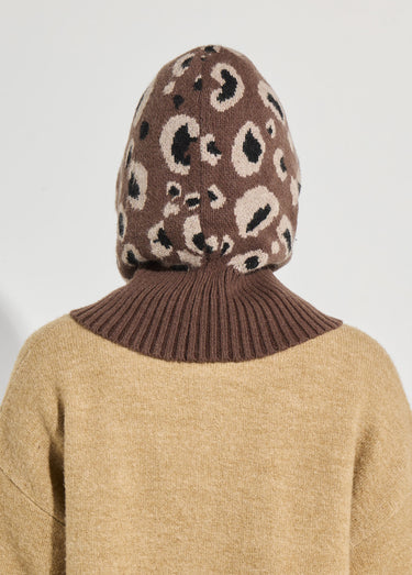 Cagoule maille léopard avec laine Leopard