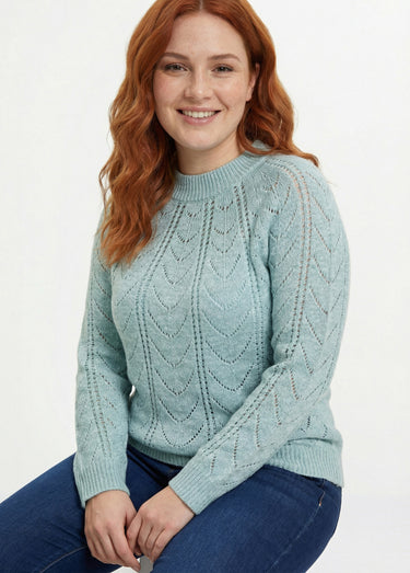 Pull maille chinée ajourée col rond Aqua